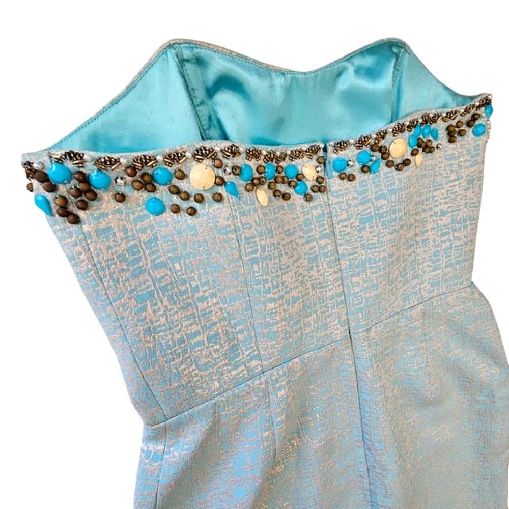 Lilly Pulitzer Raya Blue Icing Strapless Mint Aqua Beaded Sweetheart Dress - Picture 11 of 17